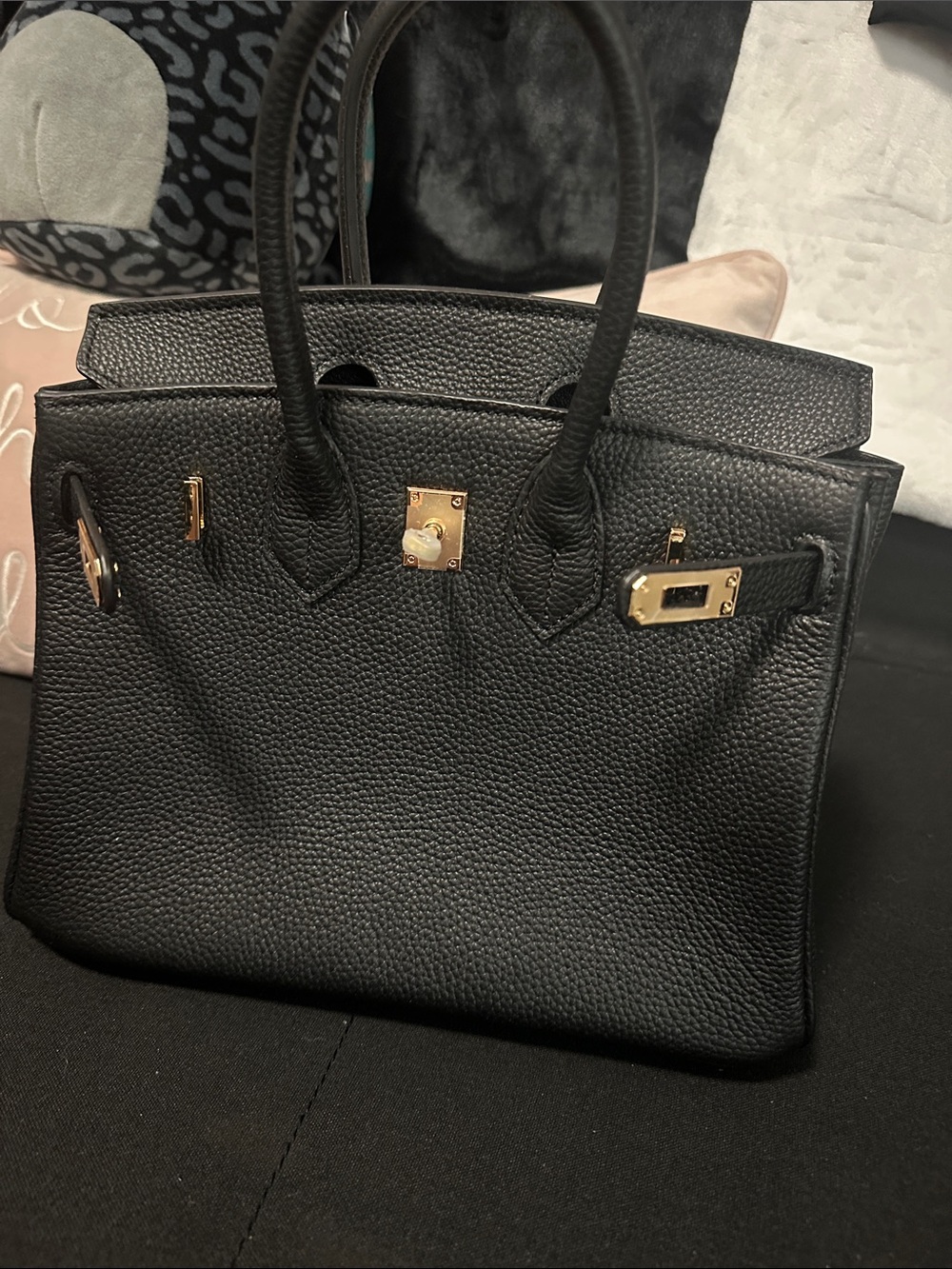 Classic Black fake Leather Tote with Gold Hardware
